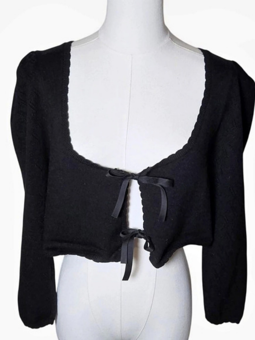 For Love & Lemons X Victoria's Secret Black Textured Tie-Front Cardigan Sz M